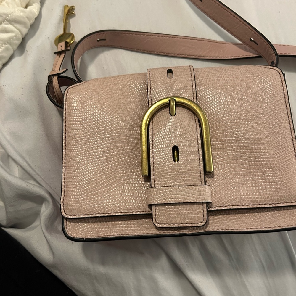 Fossil Pink Crossbody Bag with Gold Buckle